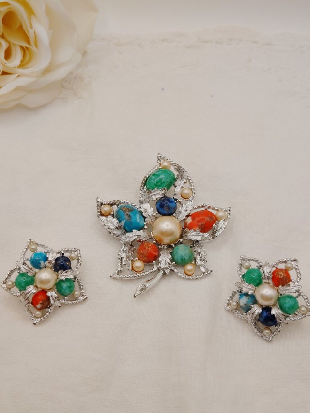 Sarah Coventry “Fantasy Flower” Vintage Brooch & Clip‑On Earring Set
